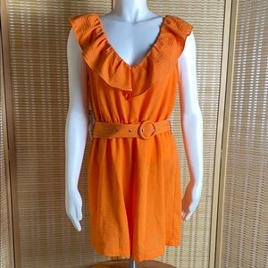 🔶Emma & Michelle Orange Ruffled V-Neck Romper NWT